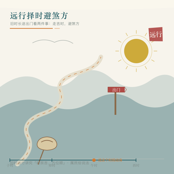 山路行囊与日影移动图案